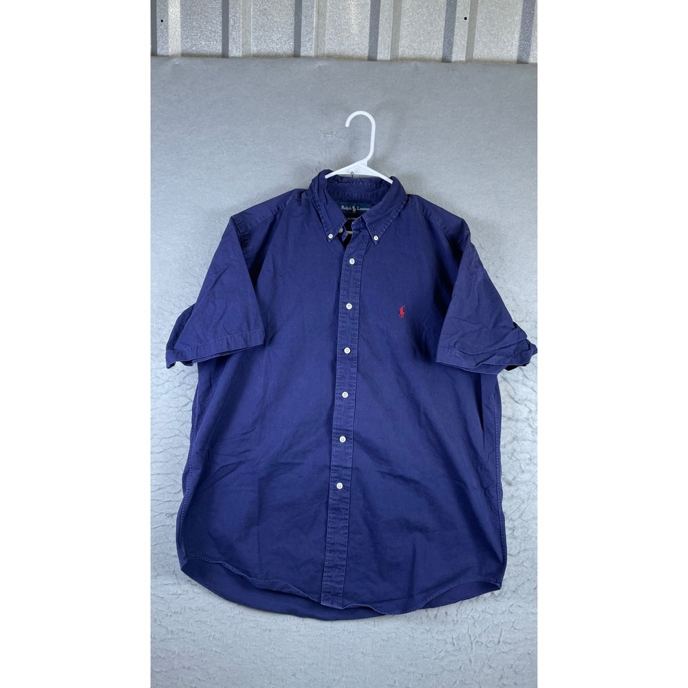 Ralph Lauren Button Down Shirt Mens L Navy Blue Excellent Short Sleeve Classic